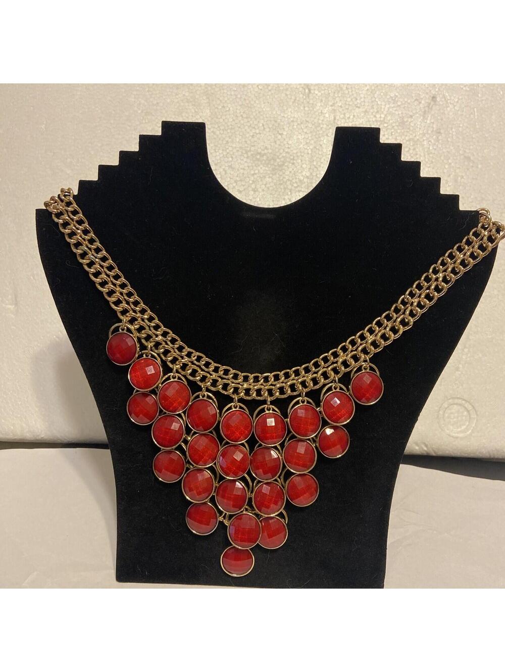Coro Statement Necklace  Reversible Beautiful Red Goldtone.